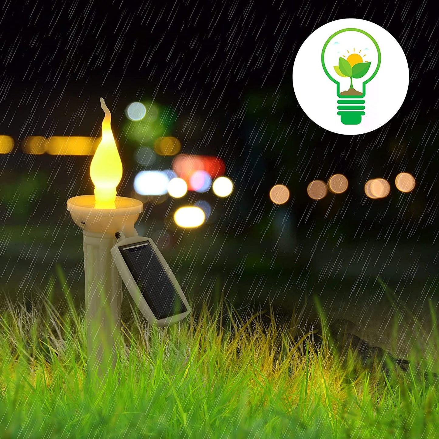 Set de 6 lampi solare LED stil lumanare, cu panou solar, impermeabile, lumanari fara flacara cu tarus de fixare in pamant