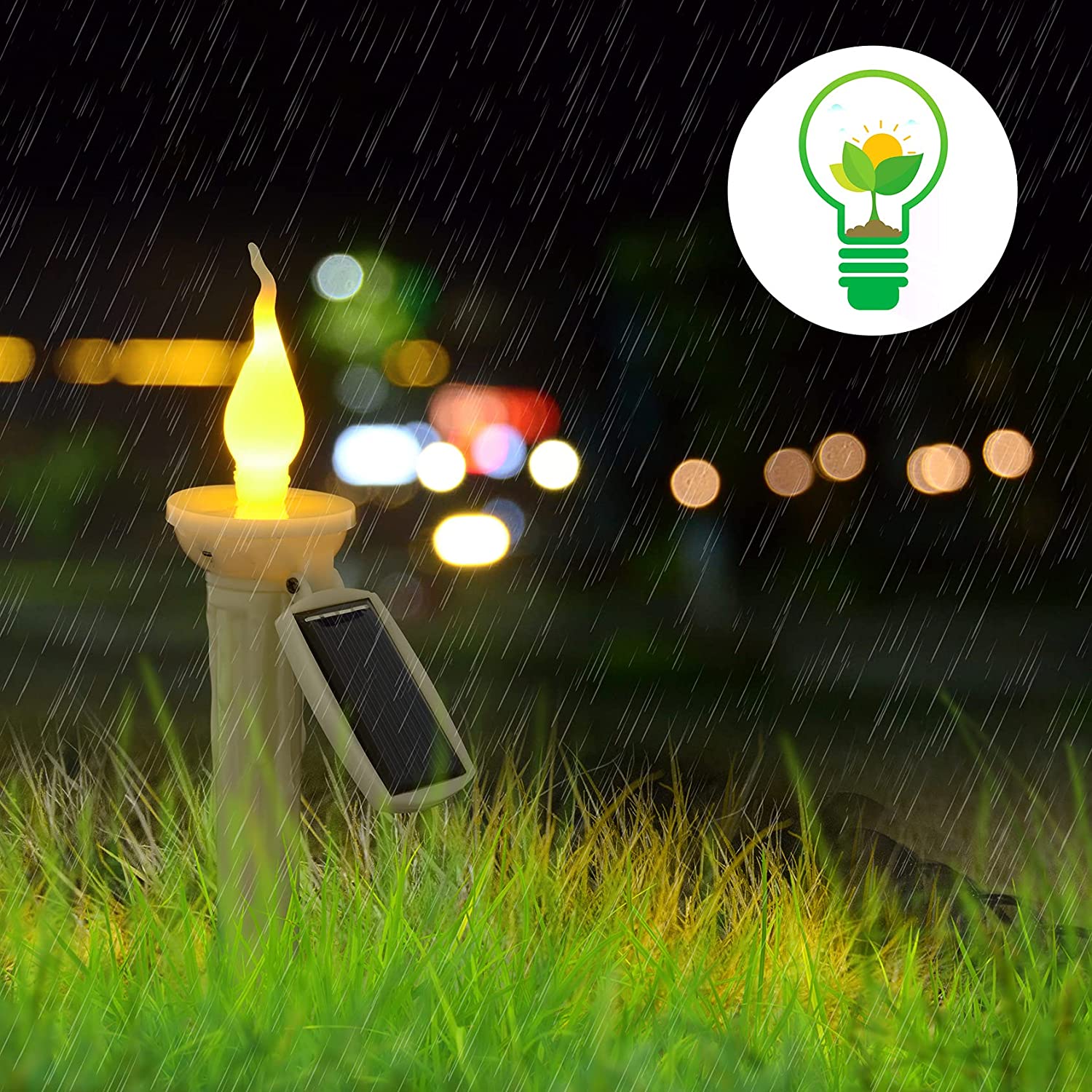 Set de 6 lampi solare LED stil lumanare, cu panou solar, impermeabile, lumanari fara flacara cu tarus de fixare in pamant
