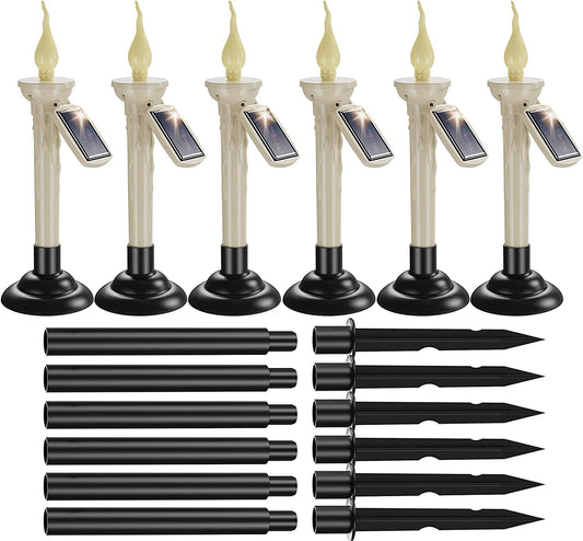 Set de 6 lampi solare LED stil lumanare, cu panou solar, impermeabile, lumanari fara flacara cu tarus de fixare in pamant