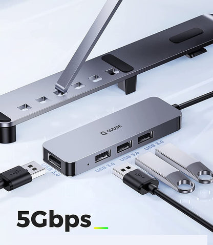 Suport pentru pentru laptop, cu Hub USB-C si 4 porturi USB 3.0, stand din aluminiu reglabil pe inaltime, pliabil, pentru notebook si laptop