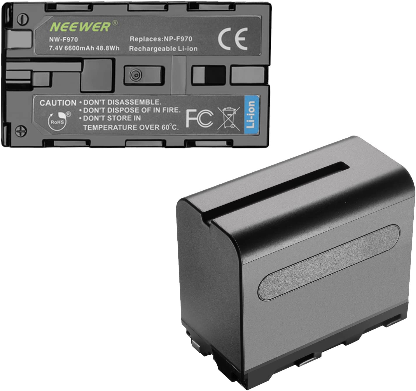 Set de 2 acumulatori NP-F970 de 6600 mAh cu incarcator dual, pentru Sony, F960 F950 F770 F750 F570 F550, lumina continua, monitor de camp