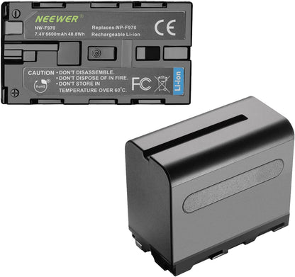 Set de 2 acumulatori NP-F970 de 6600 mAh cu incarcator dual, pentru Sony, F960 F950 F770 F750 F570 F550, lumina continua, monitor de camp
