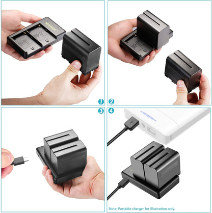 Set de 2 acumulatori NP-F970 de 6600 mAh cu incarcator dual, pentru Sony, F960 F950 F770 F750 F570 F550, lumina continua, monitor de camp