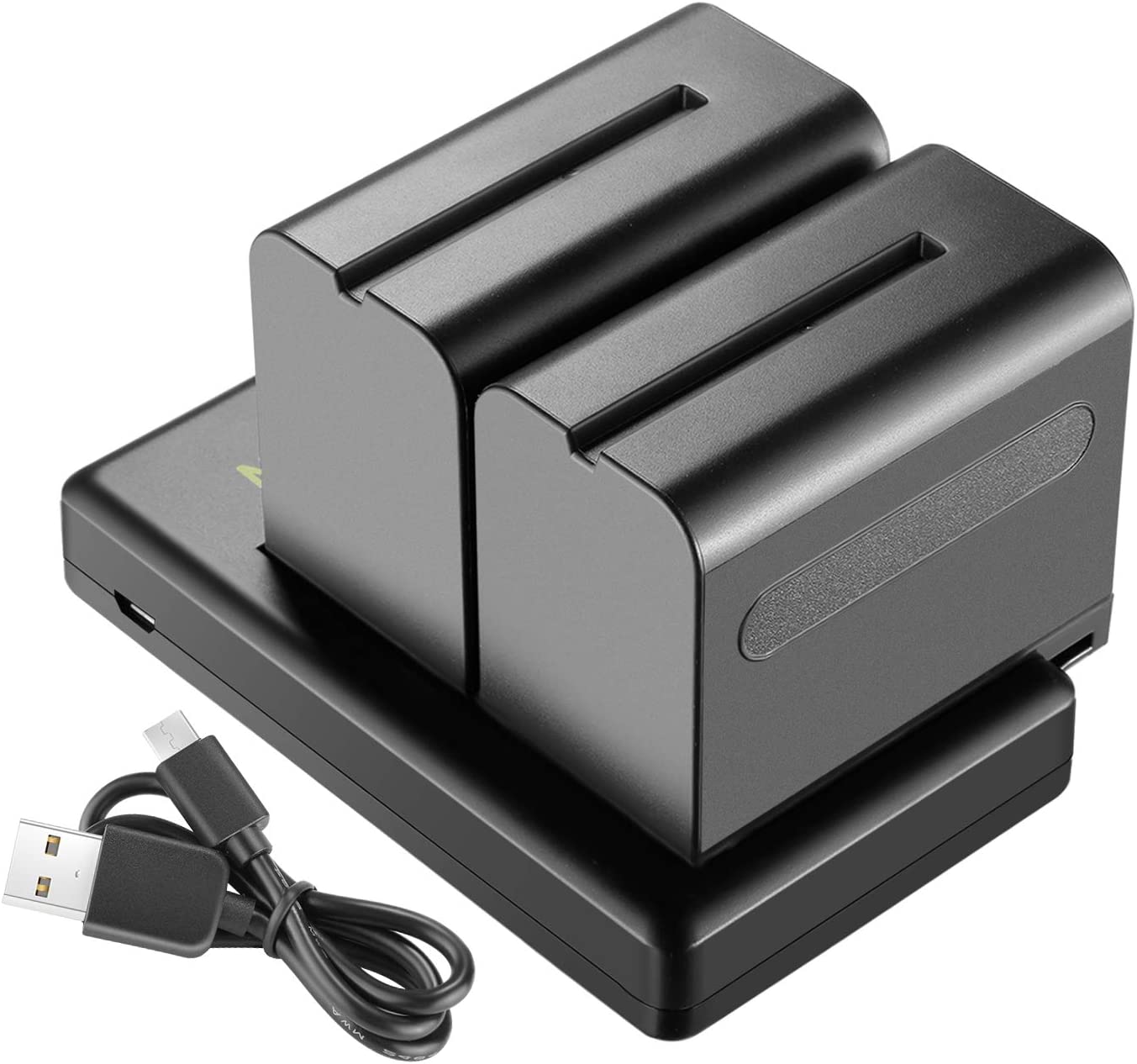 Set de 2 acumulatori NP-F970 de 6600 mAh cu incarcator dual, pentru Sony, F960 F950 F770 F750 F570 F550, lumina continua, monitor de camp