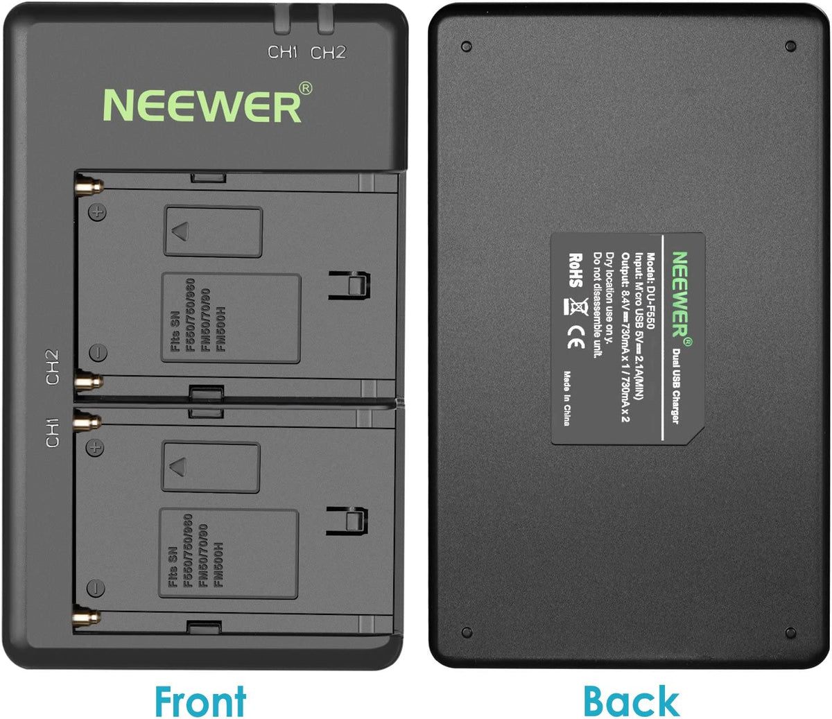 Set de 2 acumulatori NP-F970 de 6600 mAh cu incarcator dual, pentru Sony, F960 F950 F770 F750 F570 F550, lumina continua, monitor de camp