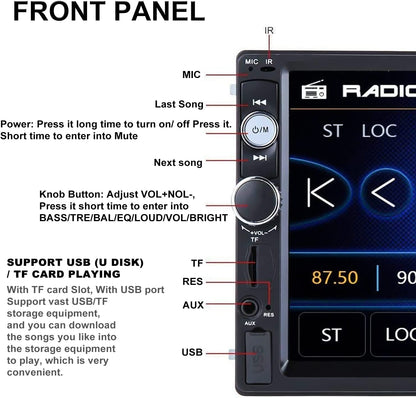 Radio auto cu Touchscreen de 7 inch, MP5 Bluetooth, MirrorLink, Camera de marsarier, Telecomanda, Comenzi volan, Port USB, AUX, Slor MicroSD, Radio Fm, 2 DIN