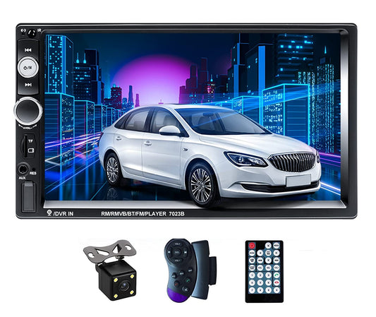 Radio auto cu Touchscreen de 7 inch, MP5 Bluetooth, MirrorLink, Camera de marsarier, Telecomanda, Comenzi volan, Port USB, AUX, Slor MicroSD, Radio Fm, 2 DIN