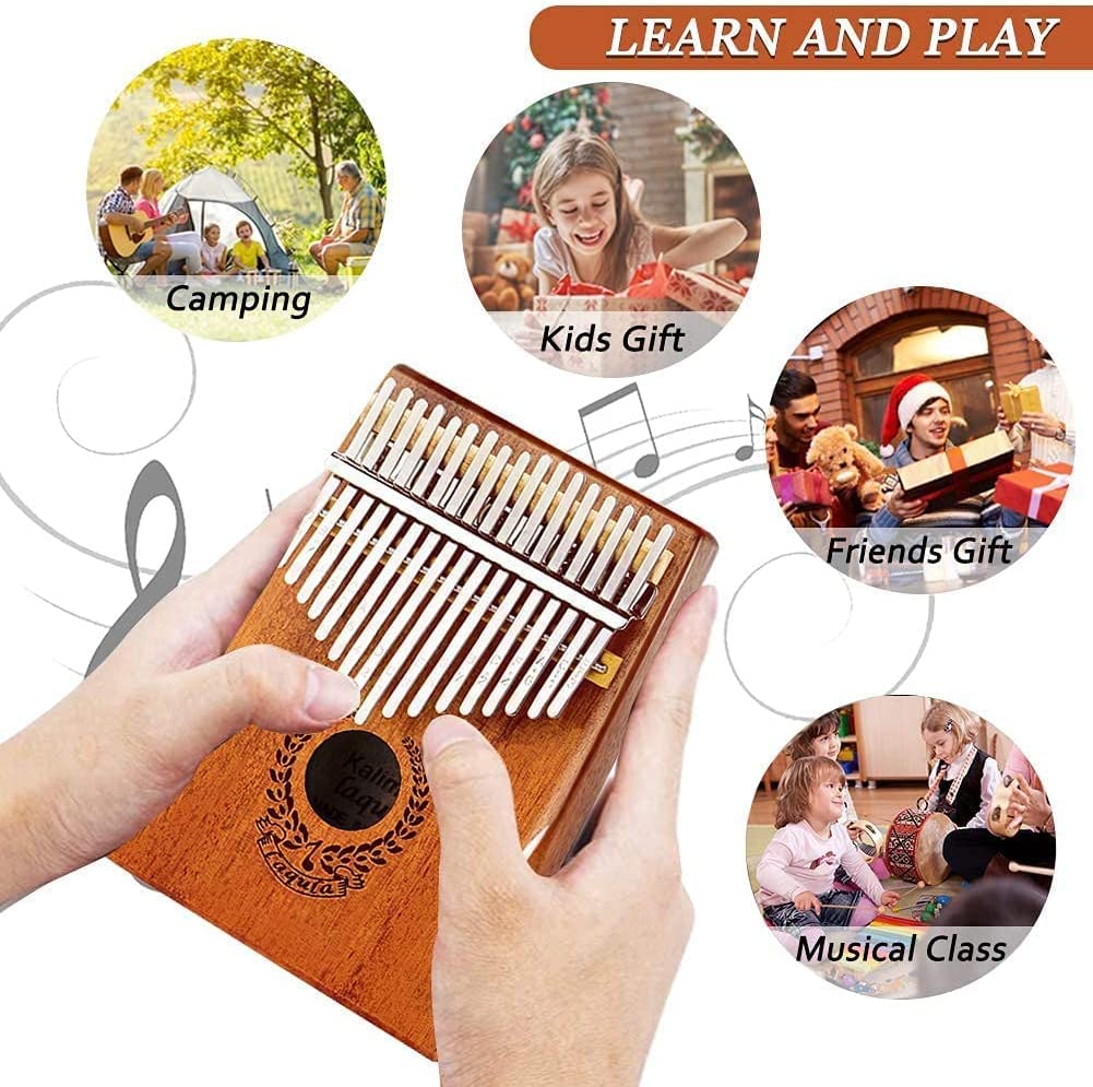 Kalimba electrica, instrument muzical cu 17 note, cu husa de depozitare, cablu cu mufa de 6mm si adaptor, ciocan tuner, din lemn