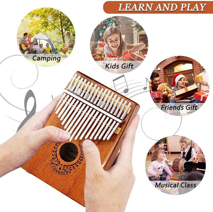 Kalimba electrica, instrument muzical cu 17 note, cu husa de depozitare, cablu cu mufa de 6mm si adaptor, ciocan tuner, din lemn