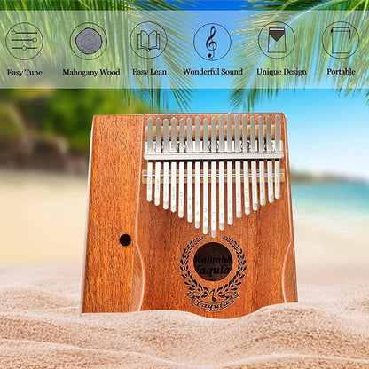 Kalimba electrica, instrument muzical cu 17 note, cu husa de depozitare, cablu cu mufa de 6mm si adaptor, ciocan tuner, din lemn