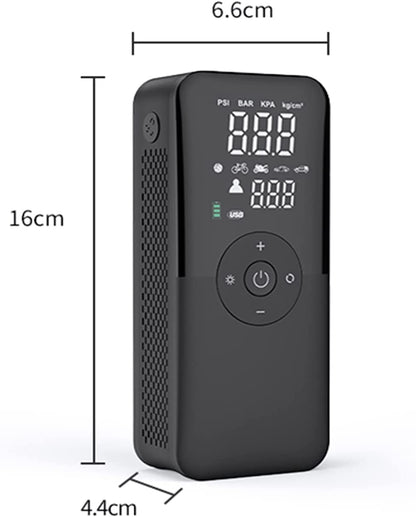 Mini compresor auto smart, portabil, 10 bari, pompa cu acumulator de 2000 mAh, cu afisaj LCD, lanterna LED, pentru masina, motocicleta, bicicleta, minge