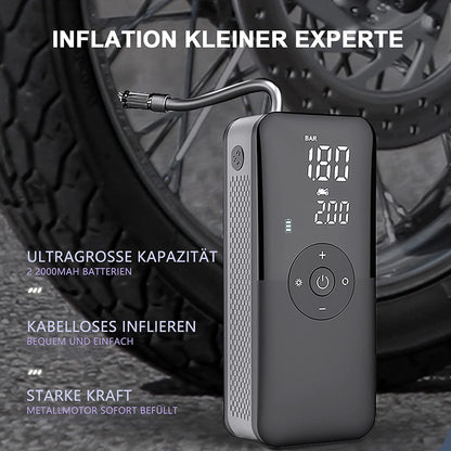 Mini compresor auto smart, portabil, 10 bari, pompa cu acumulator de 2000 mAh, cu afisaj LCD, lanterna LED, pentru masina, motocicleta, bicicleta, minge