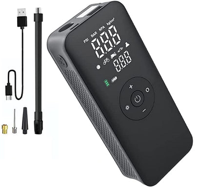 Mini compresor auto smart, portabil, 10 bari, pompa cu acumulator de 2000 mAh, cu afisaj LCD, lanterna LED, pentru masina, motocicleta, bicicleta, minge