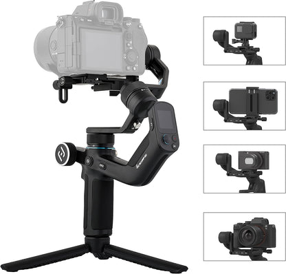 Sistem stabilizare imagine 4 in 1, stabilizator Gimbal cu 3 axe, display 1.3 inch, Fast Charge, rotita multifunctionala, incarcare pana la 1.2 kg, pentru camera de actiune, GoPro, smartphone, camera video, Scorp Mini