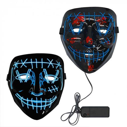 Masca Halloween, Purge, iluminare LED cu fir electroluminescent neon, horror, Albastra