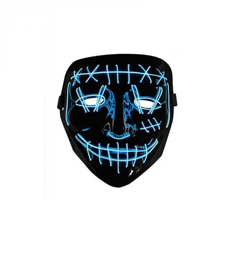 Masca Halloween, Purge, iluminare LED cu fir electroluminescent neon, horror, Albastra