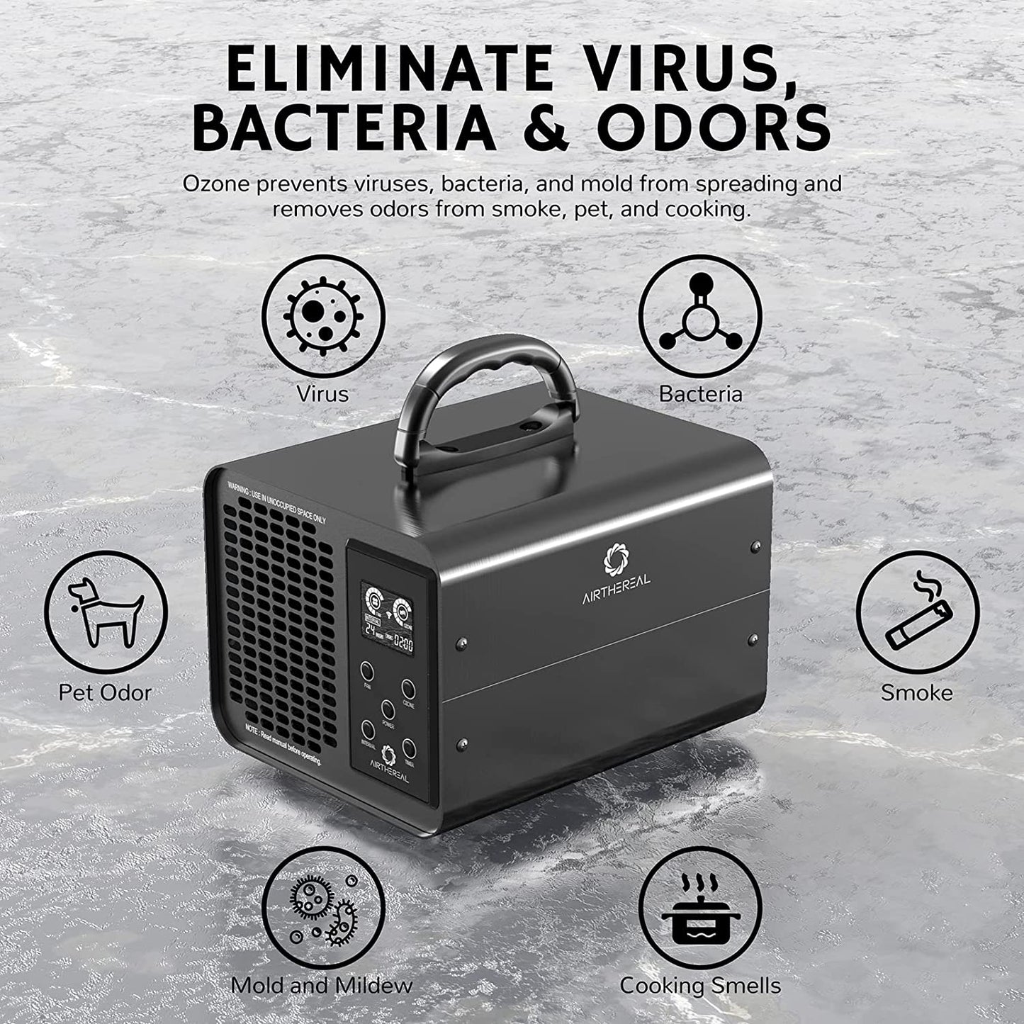 Generator de ozon profesional smart 10.000 mg/h, WiFi, control prin aplicatie, ecran LCD, temporizator, sterilizator O3 pentru casa, masina, birou
