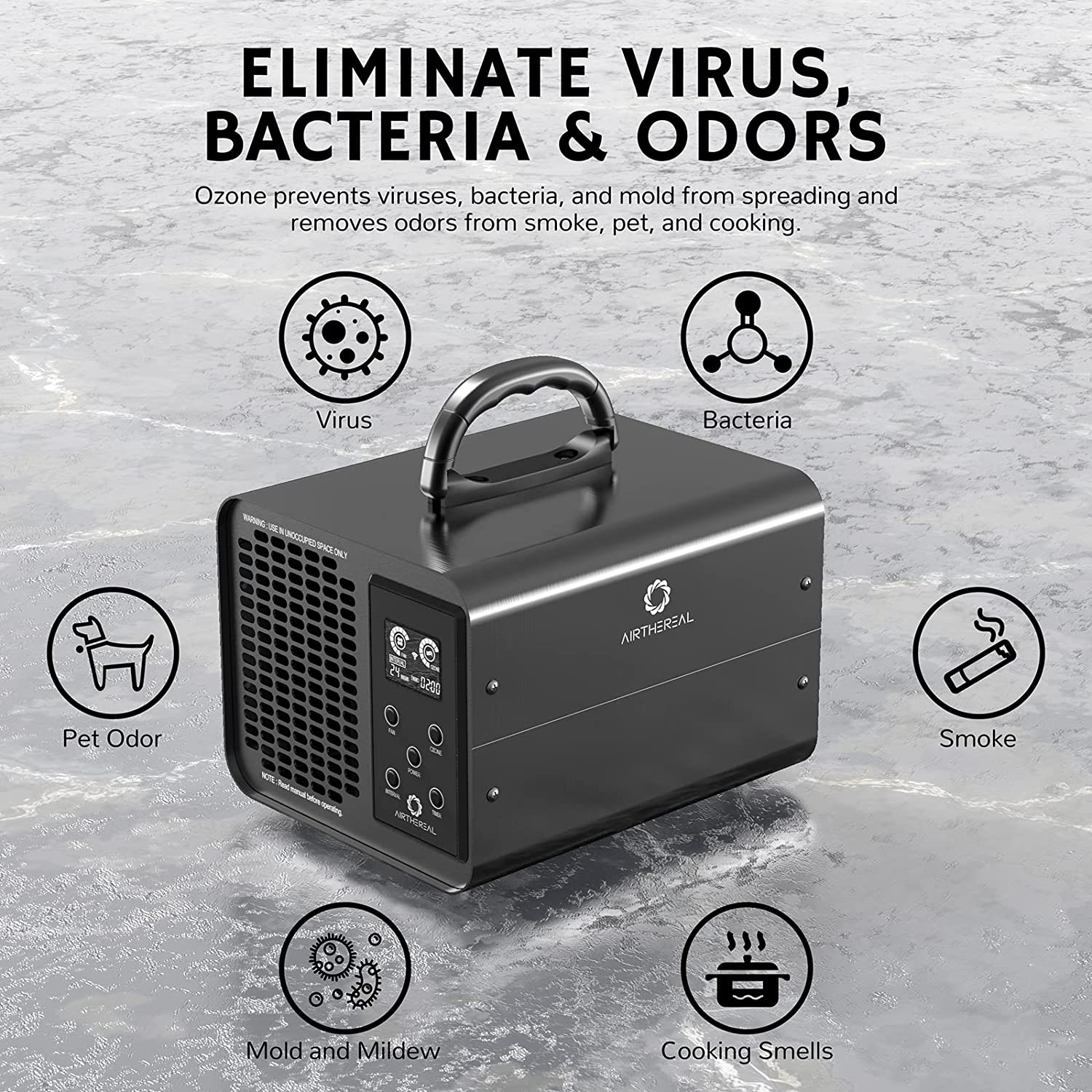 Generator de ozon profesional smart 10.000 mg/h, WiFi, control prin aplicatie, ecran LCD, temporizator, sterilizator O3 pentru casa, masina, birou