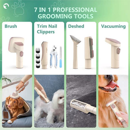 Set 7 in 1 de ingrijire animale de companie cu masina de tuns, aspirator, cleste de unghii, pila, perie, pentru caini si pisici