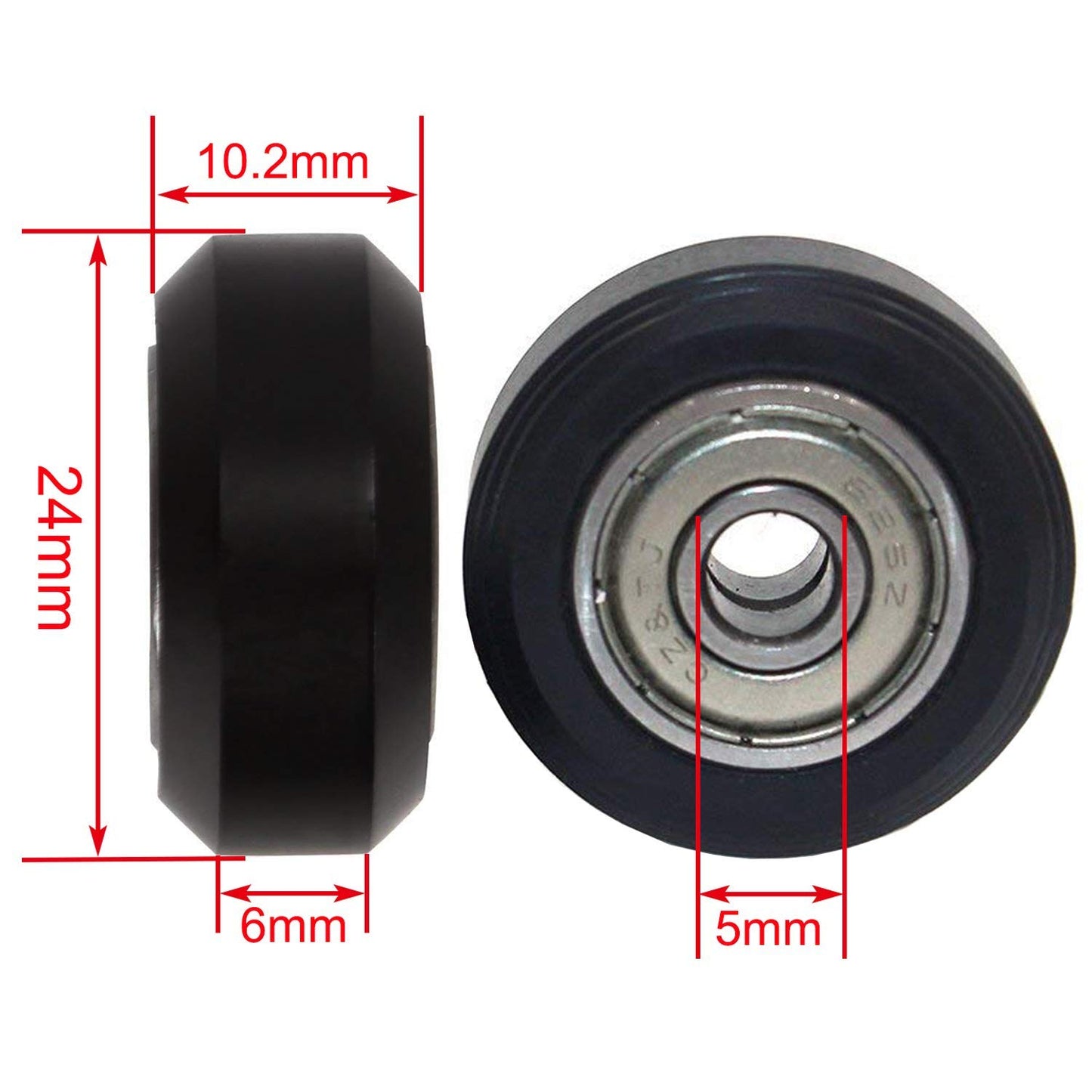 Set 10 roti cu rulment pentru imprimanta 3D, 24/10.2 mm, roata cu rulare Fante in V, R142, negru pentru Creality Ender 3, CR-10, CR-10S