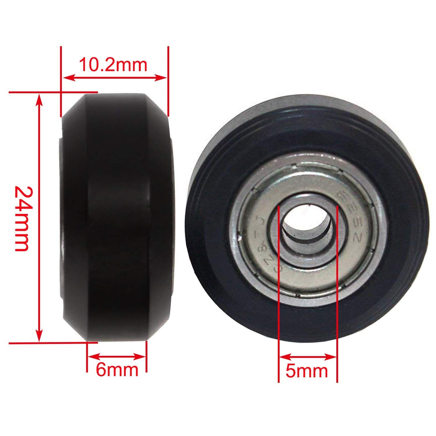 Set 10 roti cu rulment pentru imprimanta 3D, 24/10.2 mm, roata cu rulare Fante in V, R142, negru pentru Creality Ender 3, CR-10, CR-10S