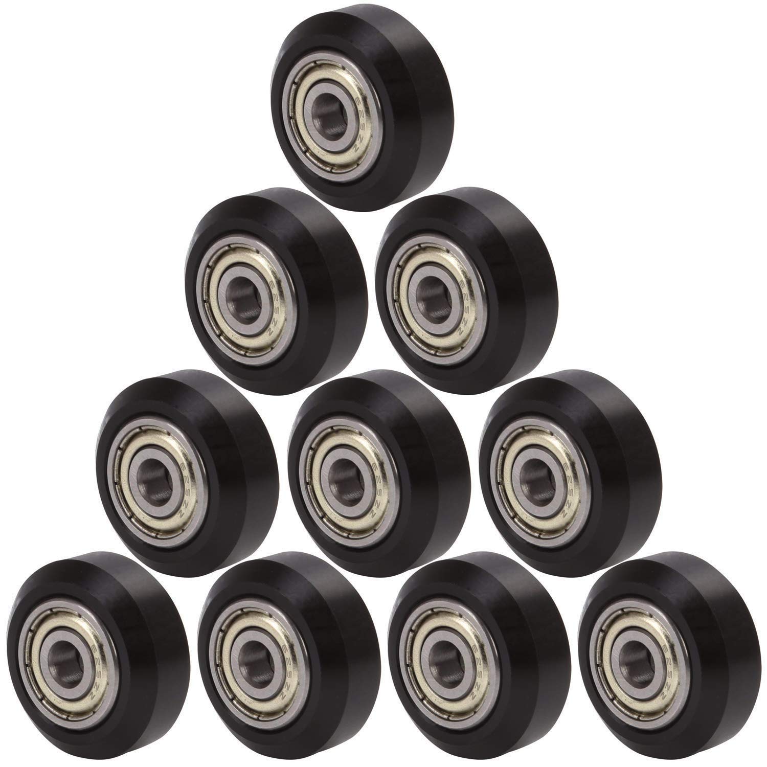 Set 10 roti cu rulment pentru imprimanta 3D, 24/10.2 mm, roata cu rulare Fante in V, R142, negru pentru Creality Ender 3, CR-10, CR-10S