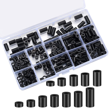 Set 320 de bucati distantiere de izolatie din Nylon, 14 dimensiuni, saibe pentru garnituri, cu cutie de depozitare, negre