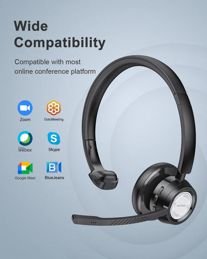 Casca Call Center Wireless cu microfon, Bluetooth 5.0, functie de reducere a zgomotului, pentru PC si telefon, Skype, Zoom