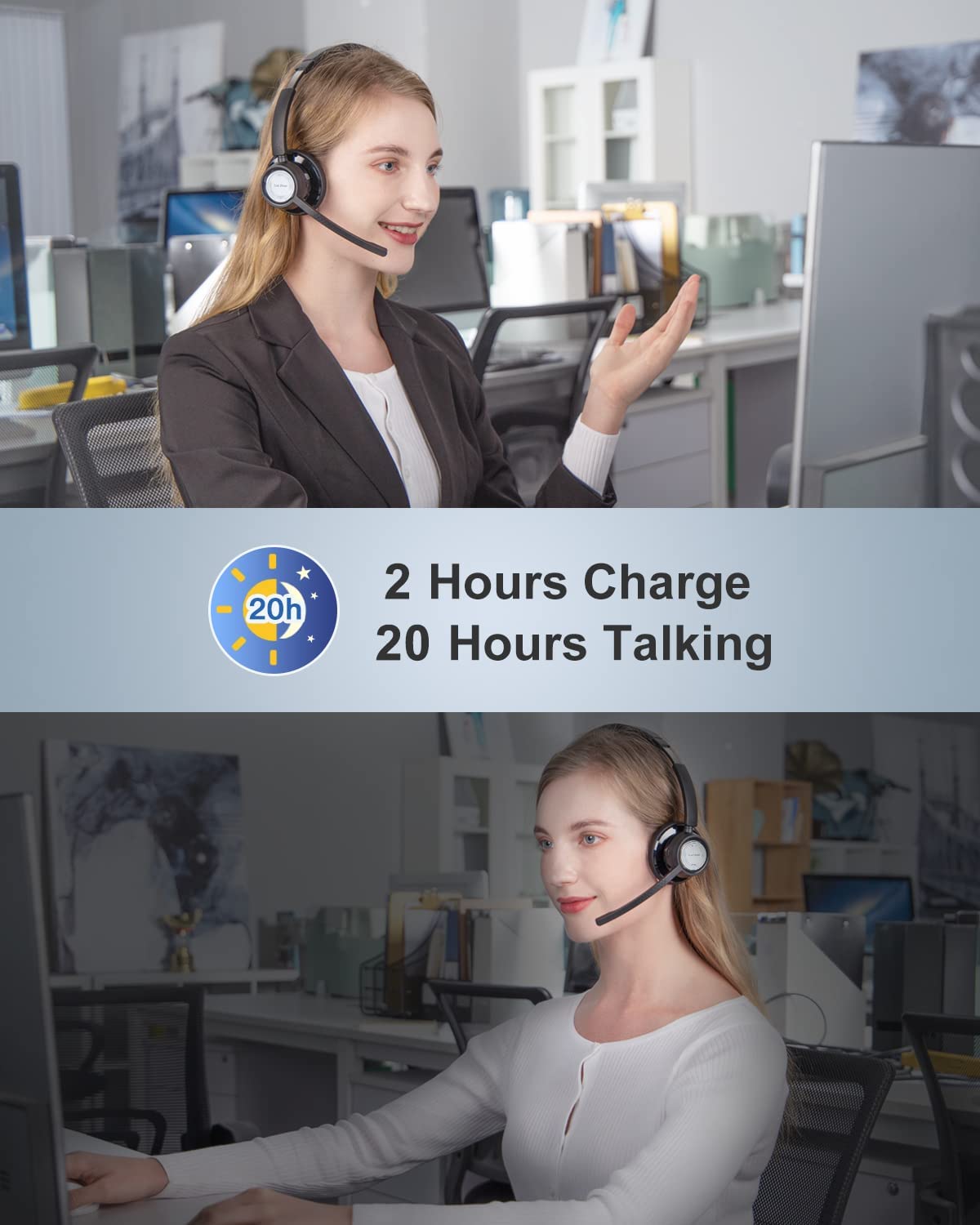 Casca Call Center Wireless cu microfon, Bluetooth 5.0, functie de reducere a zgomotului, pentru PC si telefon, Skype, Zoom