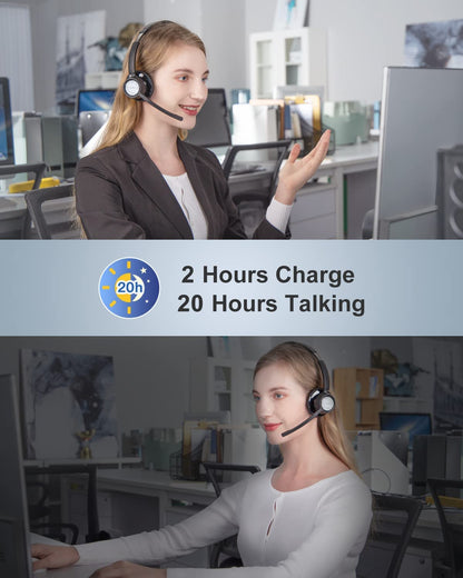 Casca Call Center Wireless cu microfon, Bluetooth 5.0, functie de reducere a zgomotului, pentru PC si telefon, Skype, Zoom