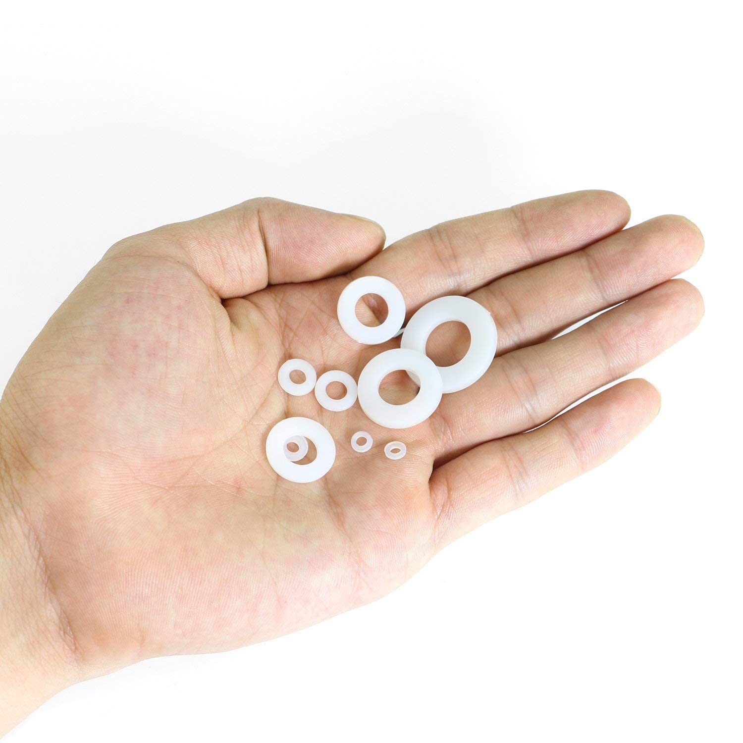 Greluma Set 500 garnituri, nailon, 8 dimensiuni M2/M2.5/M3/M4/M5/M6/M8/M10,cu carcasa de plastic pentru depozitare, albe