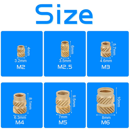 Set 390 piulite moletate din alama cu insert filetat, M2 M2.5 M3 M4 M5 M6, pentru imprimarea 3D a pieselor din plastic