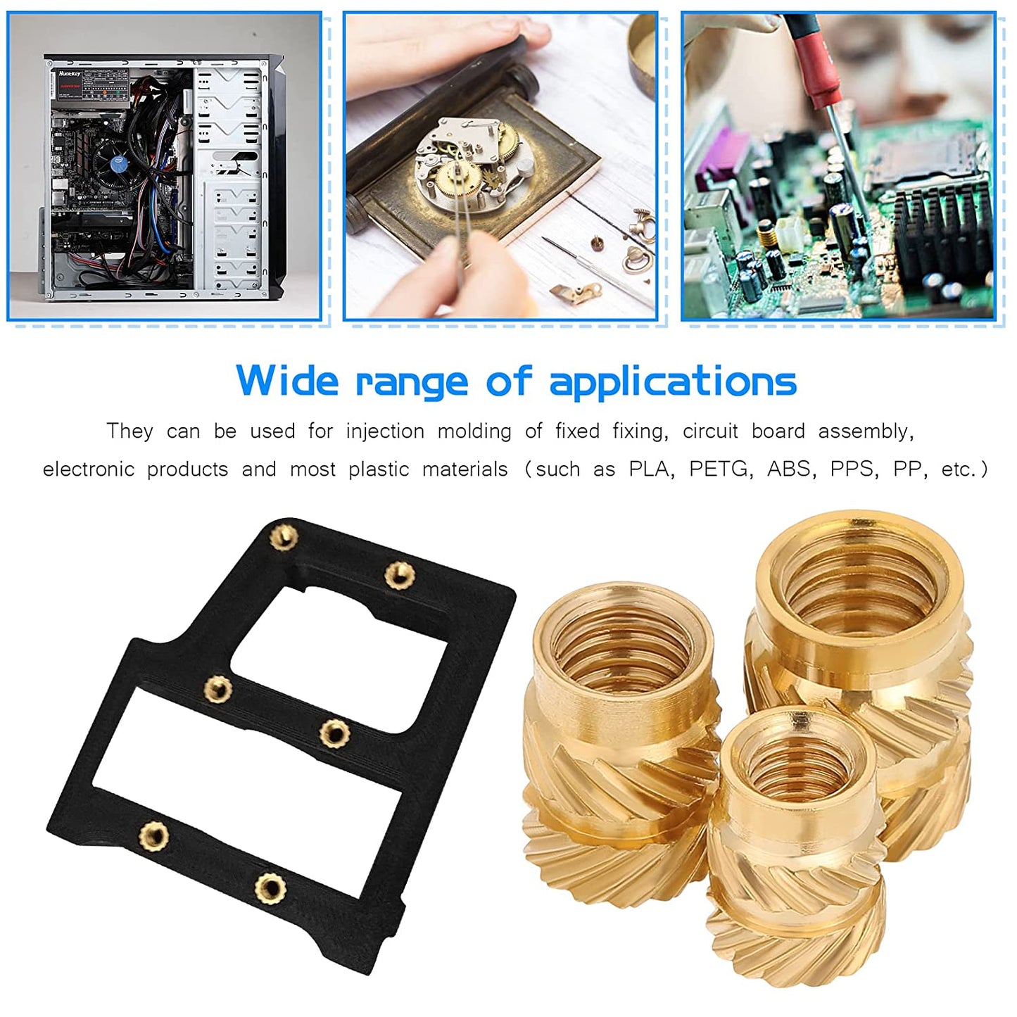 Set 390 piulite moletate din alama cu insert filetat, M2 M2.5 M3 M4 M5 M6, pentru imprimarea 3D a pieselor din plastic