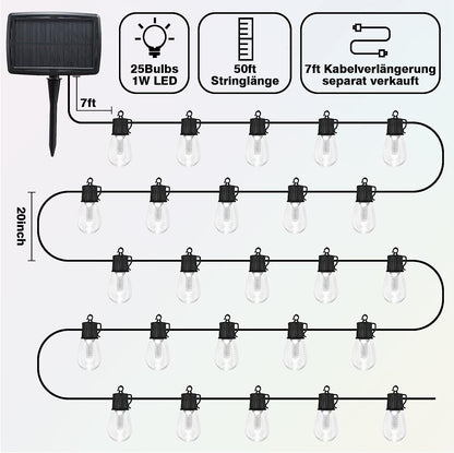 Ghirlanda luminoasa LED, cu panou solar, de 15 m, 25 becuri, 8 moduri iluminare, incarcare duala, impermeabila IP 65, alb cald si multicolor