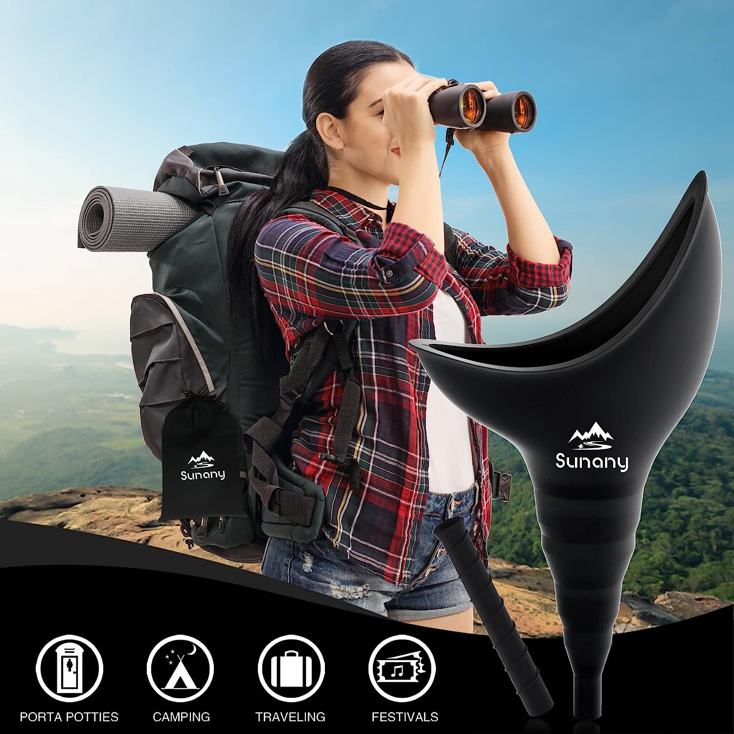Dispozitiv urinal femei tip palnie din silicon, portabil, reutilizabil pentru exterior, activitati, camping, negru