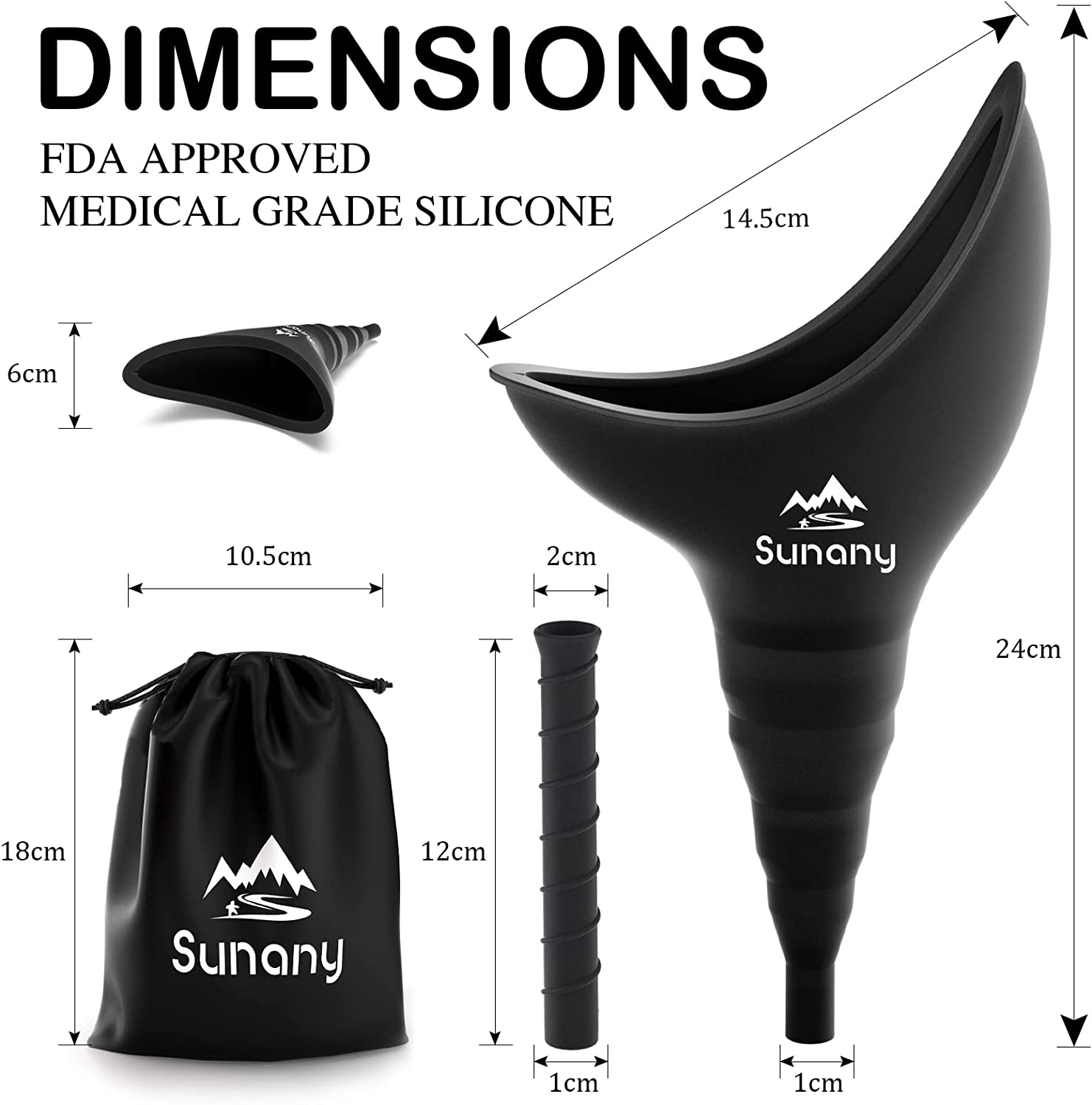 Dispozitiv urinal femei tip palnie din silicon, portabil, reutilizabil pentru exterior, activitati, camping, negru