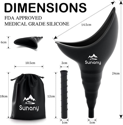 Dispozitiv urinal femei tip palnie din silicon, portabil, reutilizabil pentru exterior, activitati, camping, negru