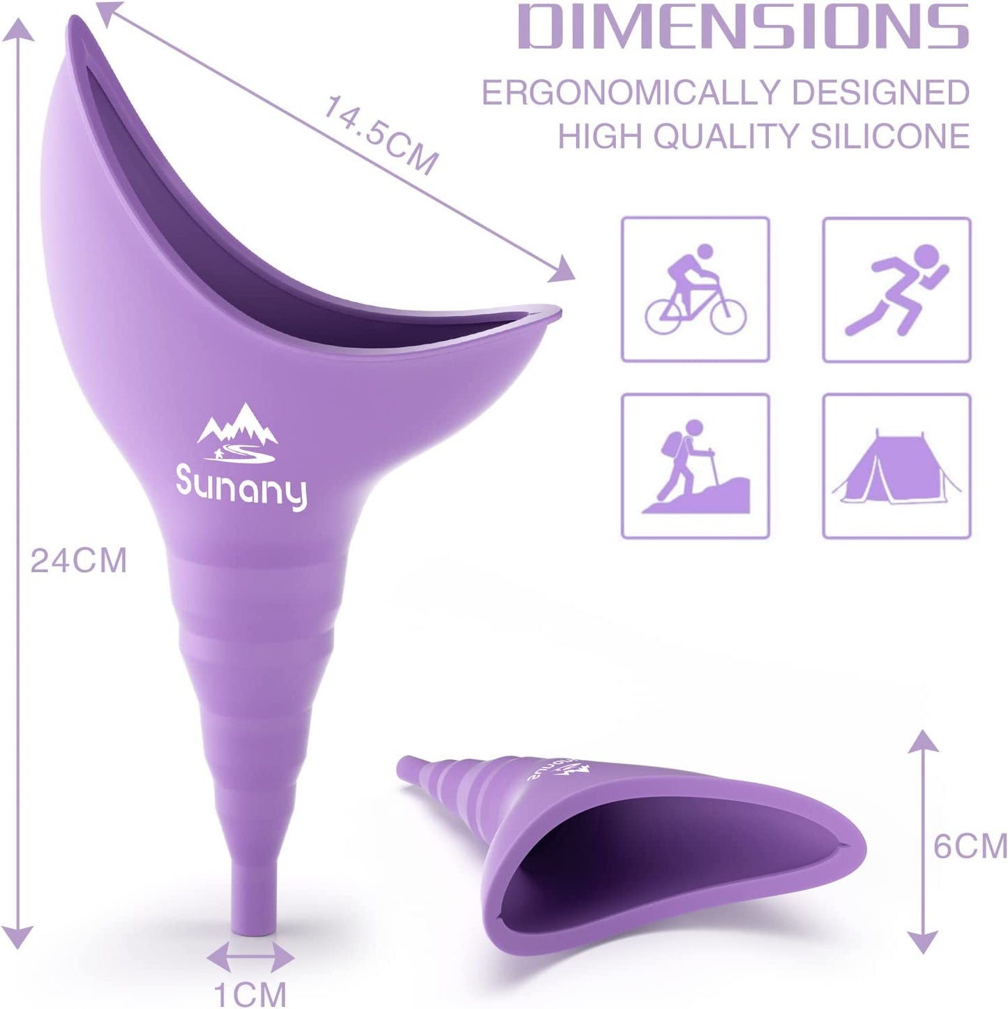 Dispozitiv urinal femei tip palnie din silicon, portabil, reutilizabil pentru exterior, activitati, camping, violet