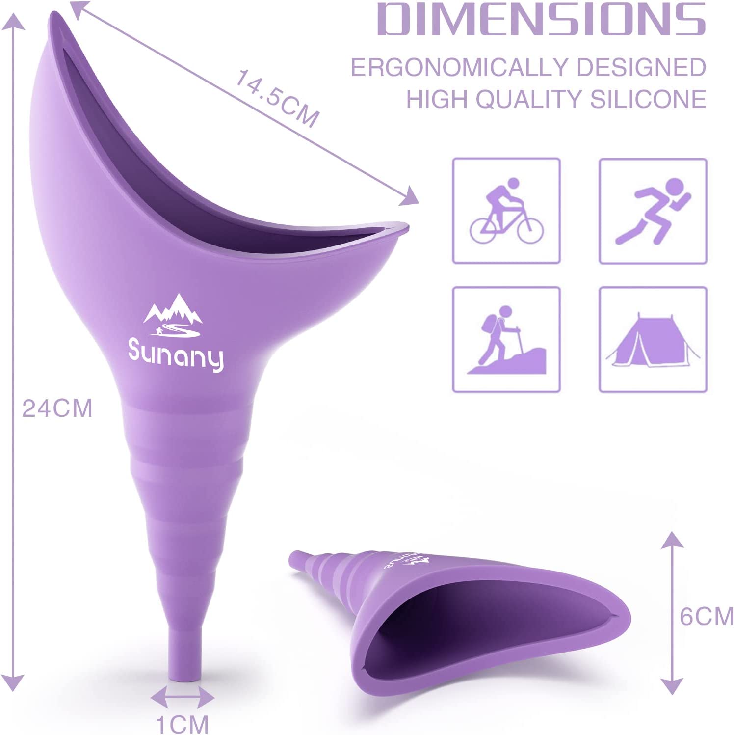 Dispozitiv urinal femei tip palnie din silicon, portabil, reutilizabil pentru exterior, activitati, camping, violet