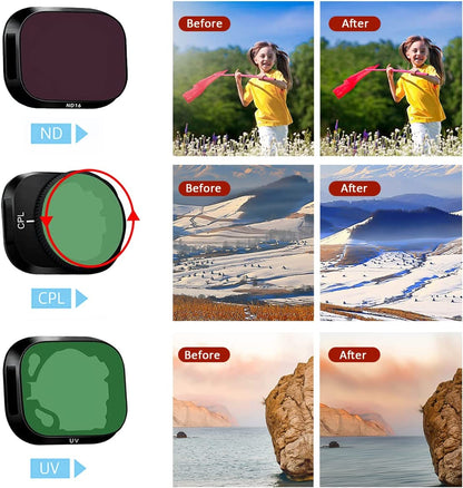 Set 6 Filtre pentru drona ,ND64, ND32, ND8, ND16, UV, CPL, impermeabile, compatibil cu DJI Mini 3, DJI Mini 3 Pro