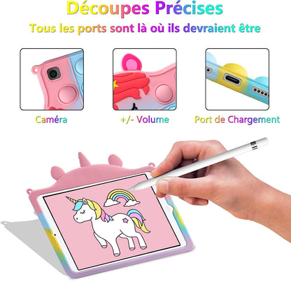 Husa de protectie pentru iPad 6 iPad 5 iPad Air 2 9,7 inchi, Push Pop Fidget, din silicon anti-stres pentru iPad 2018 2017 9,7", pentru copii, multicolora