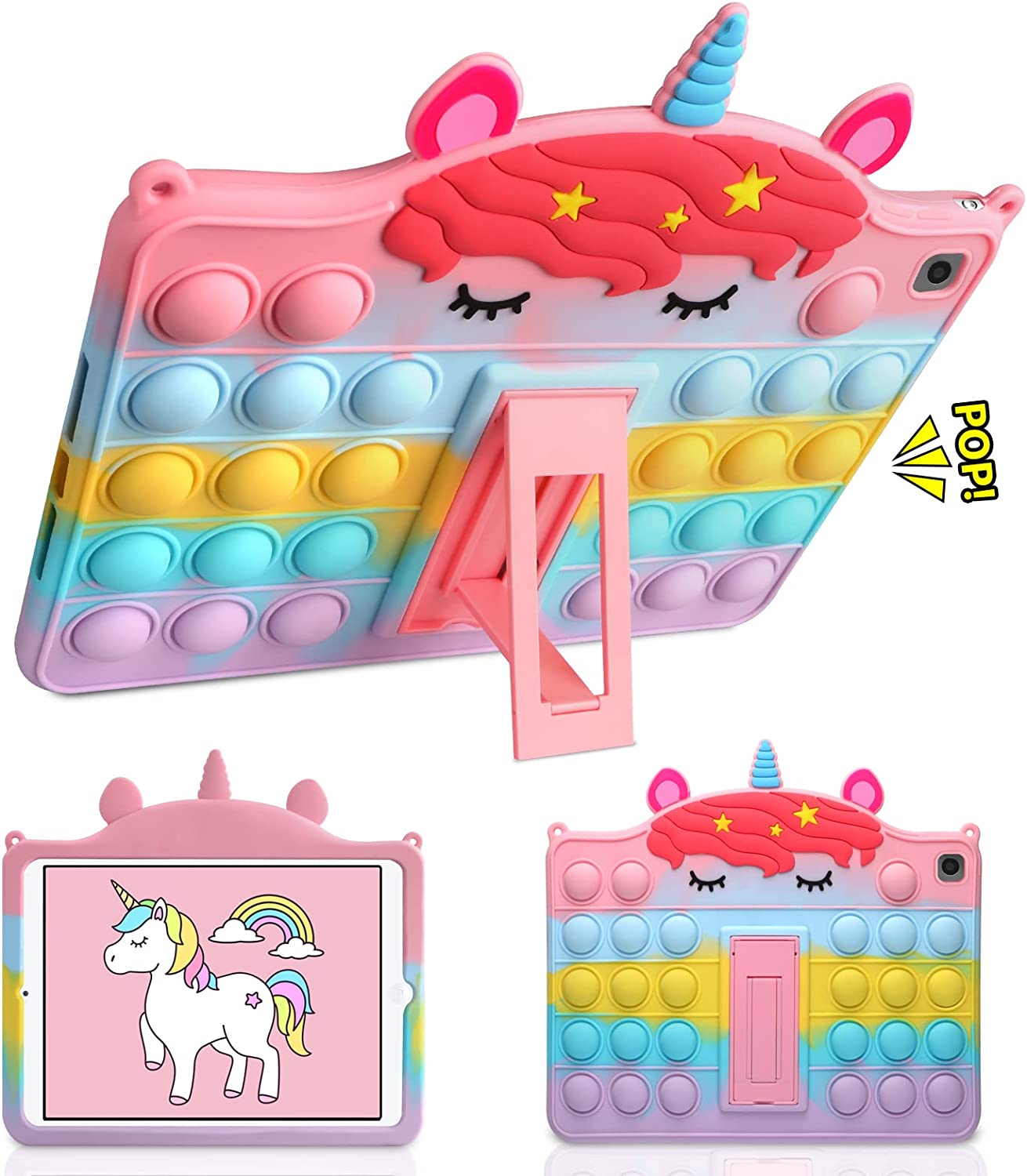 Husa de protectie pentru iPad 6 iPad 5 iPad Air 2 9,7 inchi, Push Pop Fidget, din silicon anti-stres pentru iPad 2018 2017 9,7", pentru copii, multicolora