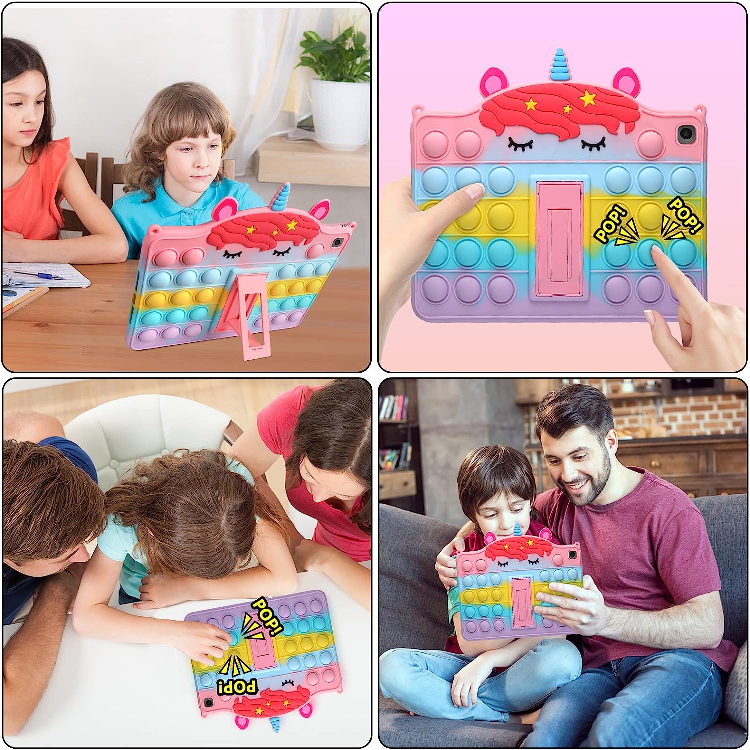 Husa de protectie pentru iPad 6 iPad 5 iPad Air 2 9,7 inchi, Push Pop Fidget, din silicon anti-stres pentru iPad 2018 2017 9,7", pentru copii, multicolora