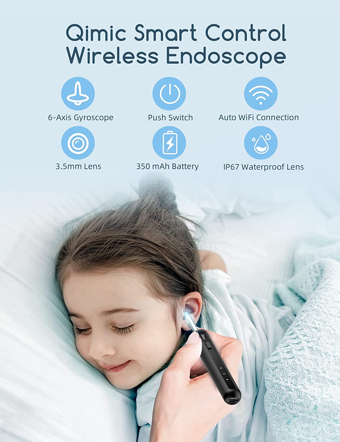 Otoscop WiFi cu camera 1080P, lumina LED, unghi de 360°, incarcare USB-C, dispozitiv de curatare ceara din urechi, impermeabil IP67, pentru IOS, Android