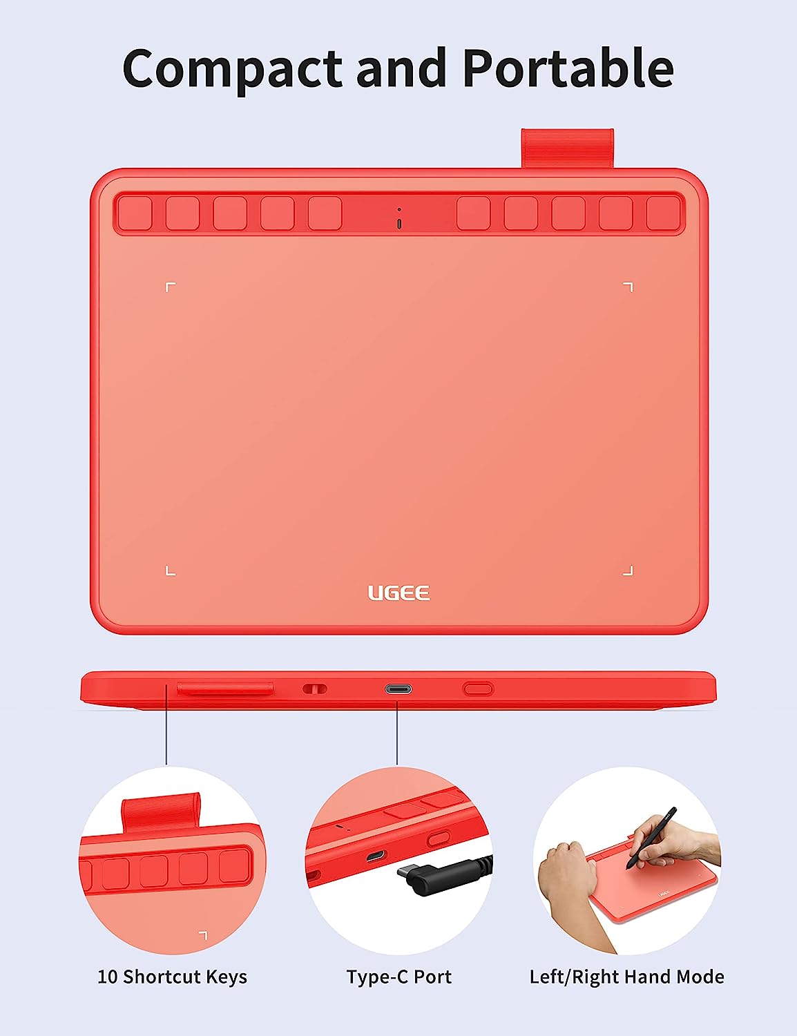 Tableta grafica 6.3 x 4 inch, cu 10 taste, stylus pen cu 8192 puncte presiune inclus, USB-C, compatibil Windows, MacOS, Android, Linux