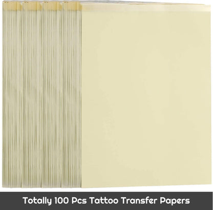 Set 100 hartii de transfer pentru tatuaje, A4, profesionale, din 4 straturi, pentru imprimanta termica sau desen de mana