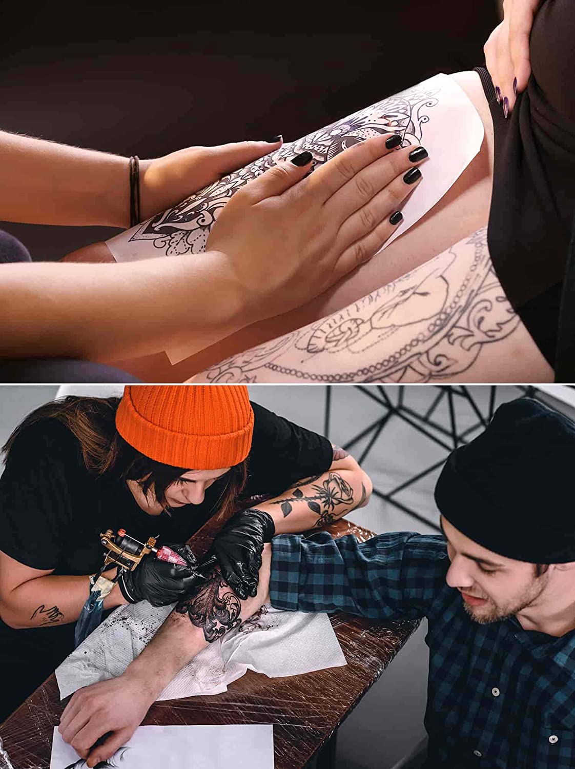 Set 100 hartii de transfer pentru tatuaje, A4, profesionale, din 4 straturi, pentru imprimanta termica sau desen de mana