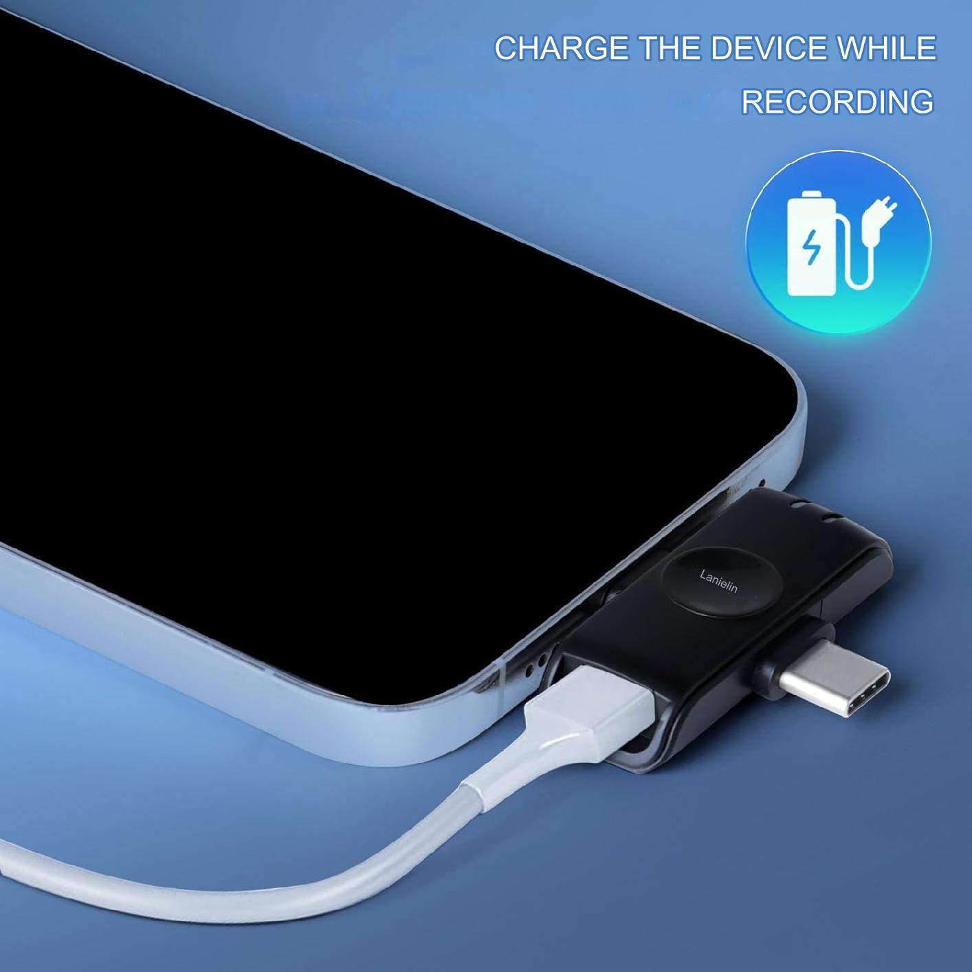 Set 2 microfoane lavaliera pentru iPhone, iPad si Android, sunet omnidirectional 360º, cu statie de incarcare, plug & play, sistem reducere zgomot, wireless 2.4G, indicator nivel baterie, incarcare USB-C, portabil, negru