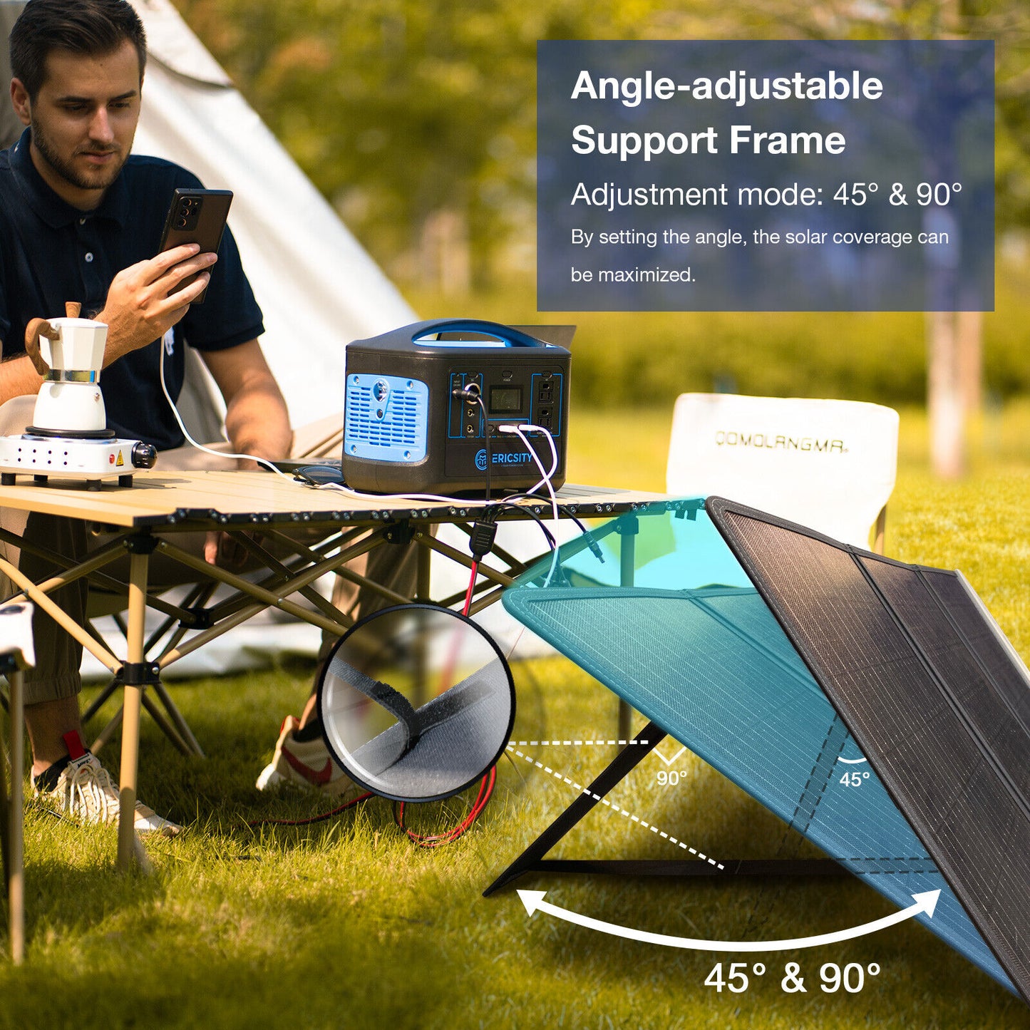 Panou solar portabil 20 V 100 W, cu mufa MC-4, pliabil, monocristalin, suport reglabil, 124 x 55 cm, pentru camping, duba, rulota, gradina