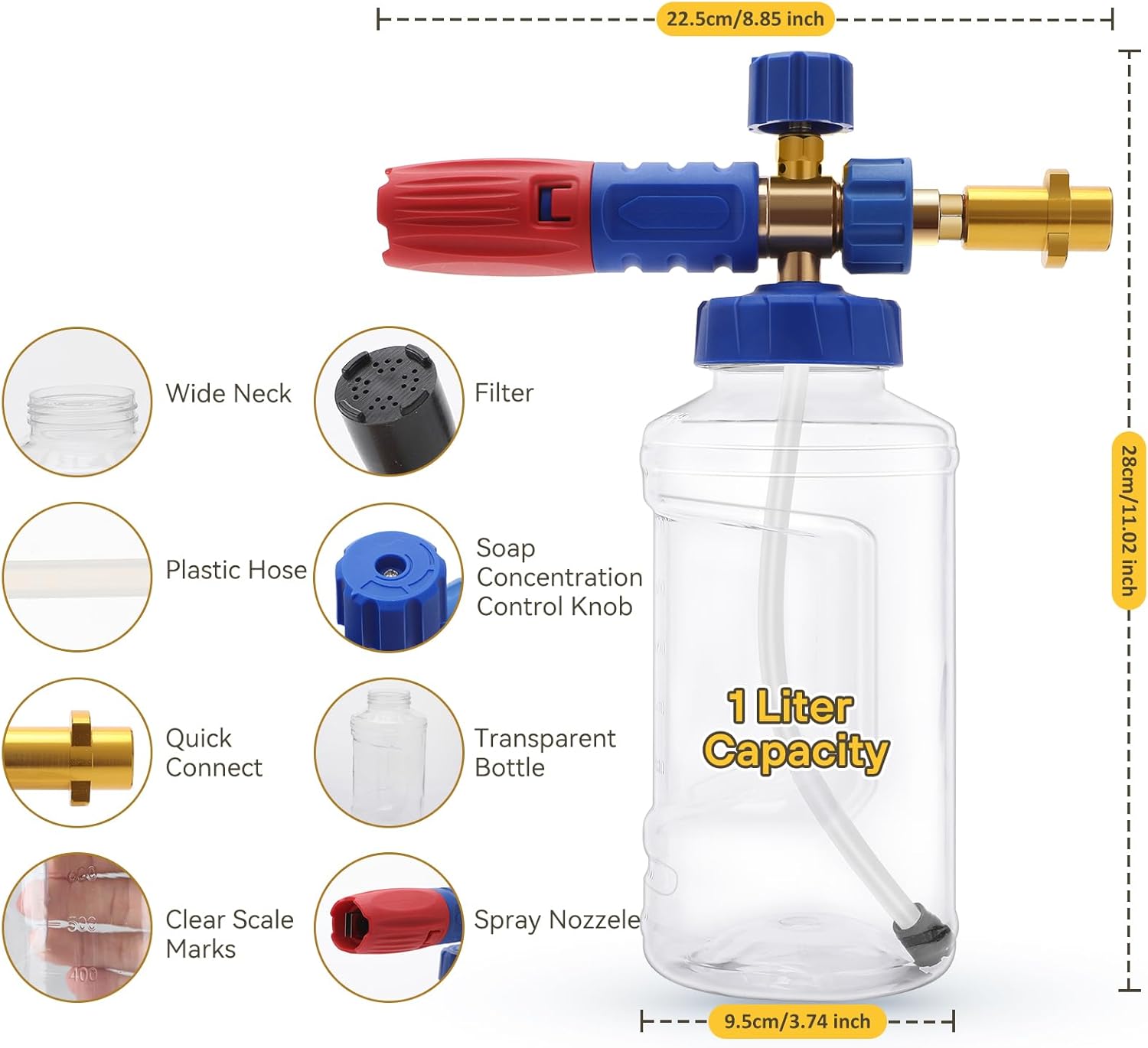 Lance spumare compatibila aparate Karcher, profesionala, duza reglabila, consistenta spuma ajustabila, capacitate de 1 litru, durabila, multifunctionala